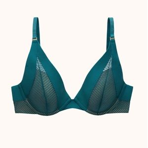 ThirdLove Shadow Stripe Uplift Plunge Bra 34F Emerald Like New!